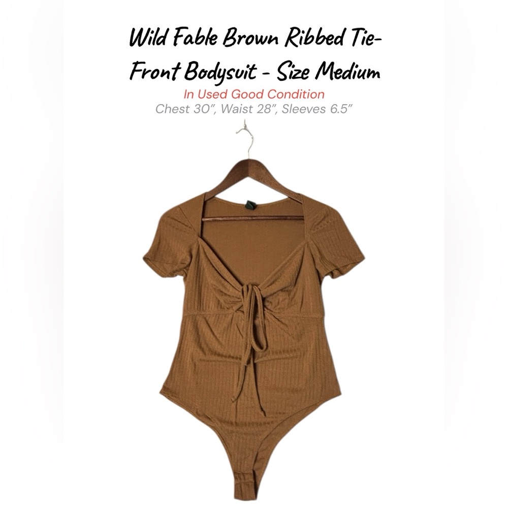 DONATING SOON | Wild Fable Tie-Front Ribbed Bodysuit | Brown | Size Medium